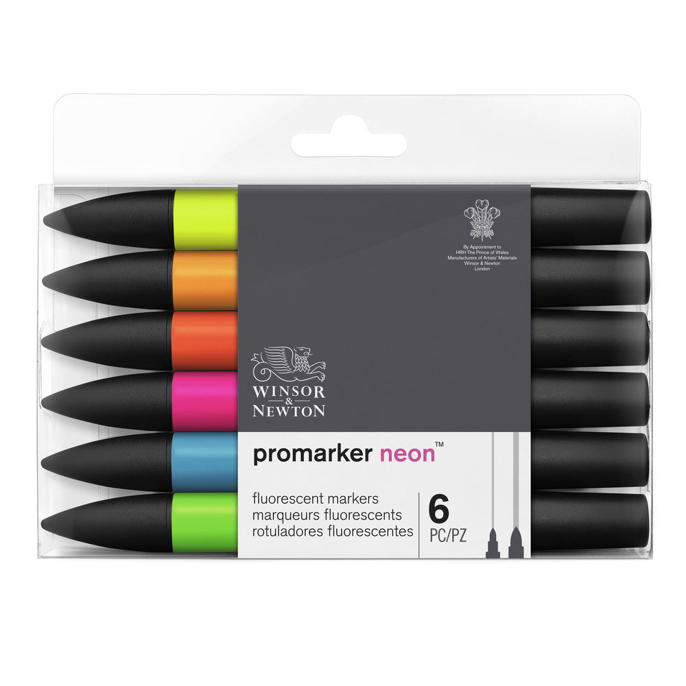 Winsor & Newton Promarker Graphic Drawing Pens Neon Set of 6 Pens